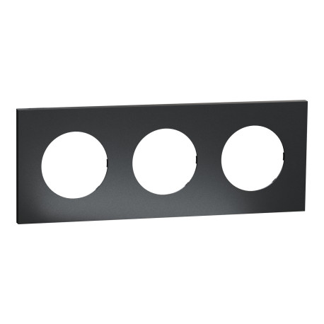 Plaque Odace Métal Schneider Electric - 3 postes - Effet Perle noire - Support Noir