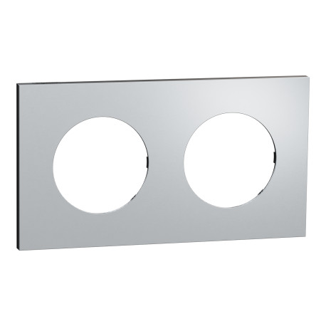 Plaque Odace Métal Schneider Electric - 2 postes - Effet Aluminium - Support Noir