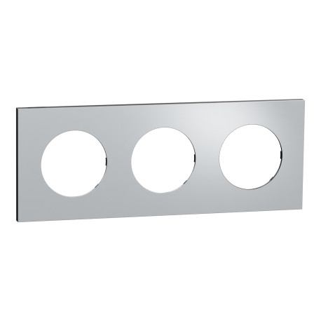 Plaque Odace Métal Schneider Electric - 3 postes - Effet Aluminium- Support Noir