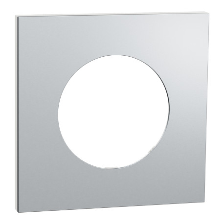 Plaque Odace Métal Schneider Electric - 1 poste - Effet Aluminium - Support Blanc