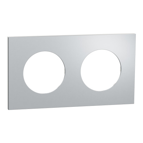 Plaque Odace Métal Schneider Electric - 2 postes - Effet Aluminium - Support Blanc
