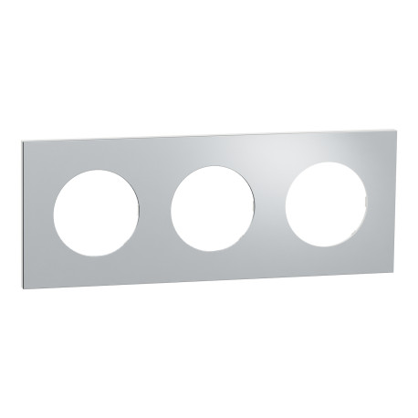 Plaque Odace Métal Schneider Electric - 3 postes - Effet Aluminium- Support Blanc