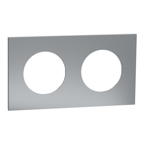 Plaque Odace Métal Schneider Electric - 2 postes - Effet Titane - Support Blanc
