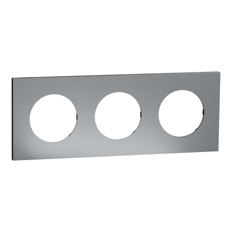 Plaque Odace Métal Schneider Electric - 3 postes - Effet Titane - Support Noir