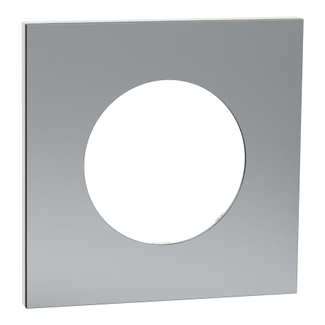 Plaque Odace Métal Schneider Electric - 1 poste - Effet Titane - Support Blanc