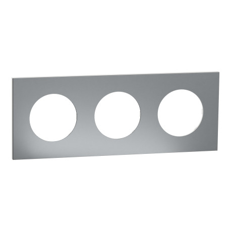 Plaque Odace Métal Schneider Electric - 3 postes - Effet Titane - Support Blanc