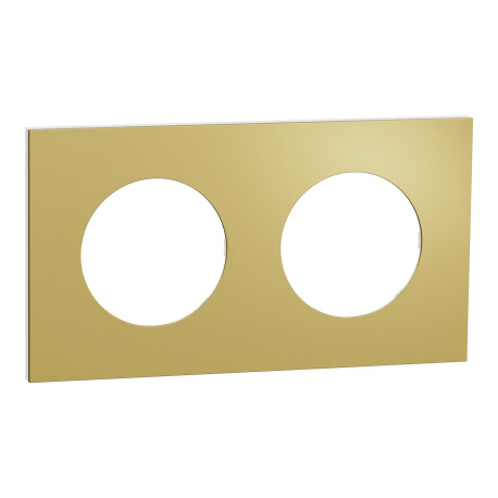 Plaque Odace Métal Schneider Electric - 2 postes - Effet Laiton - Support Blanc
