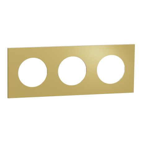 Plaque Odace Métal Schneider Electric - 3 postes - Effet Laiton - Support Blanc