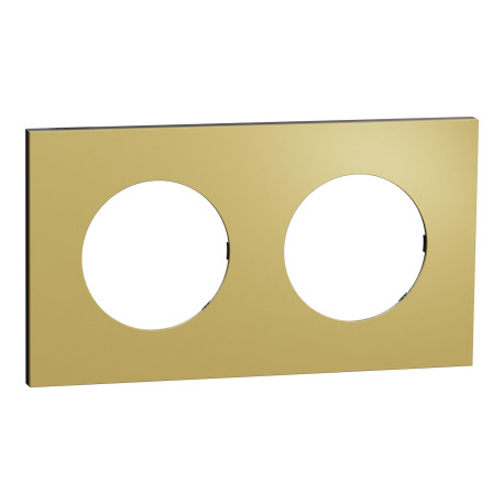 Plaque Odace Métal Schneider Electric - 2 postes - Effet Laiton - Support Noir