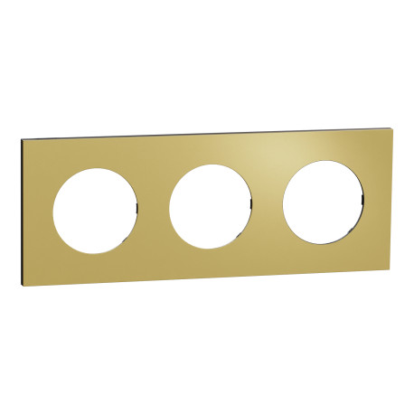 Plaque Odace Métal Schneider Electric - 3 postes - Effet Laiton - Support Noir