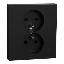 Double prise de courant 2P+T avec plaque Odace Schneider Electric - 16A - Noir Onyx