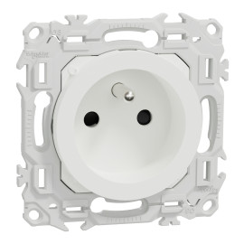 Prise de courant à puits spécial rénovation 2P+T Odace Schneider Electric - 16A - A vis et griffes - Blanc