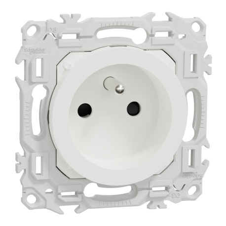 Prise de courant à puits spécial rénovation 2P+T Odace Schneider Electric - 16A - A vis et griffes - Blanc