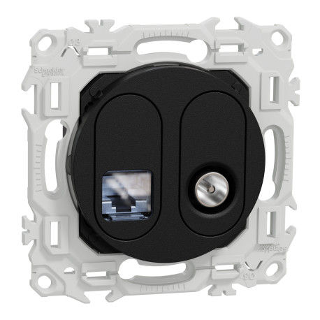 Prise mixte RJ45 Cat.6 STP + TV Odace Schneider Electric - Noir Onyx