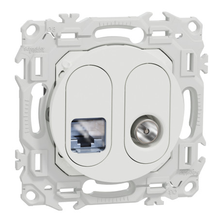 Prise mixte RJ45 Cat.6 STP + TV Odace Schneider Electric - Blanc