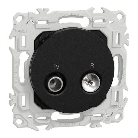 Prise TV/FM Odace Schneider Electric - Sorties coaxiales - Noir Onyx