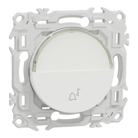Bouton-poussoir NO avec porte-étiquette Odace Schneider Electric - Symbole carillon - Blanc