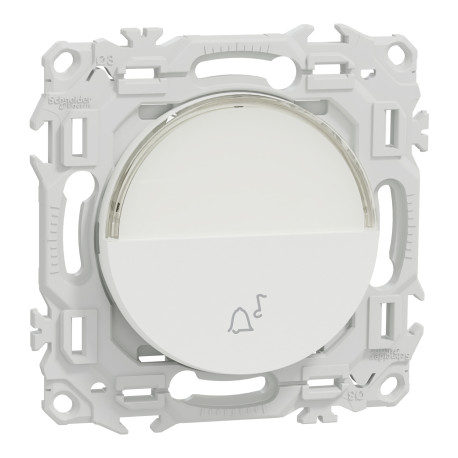 Bouton-poussoir NO avec porte-étiquette Odace Schneider Electric - Symbole carillon - Blanc
