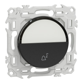 Bouton-poussoir NO avec porte-étiquette Odace Schneider Electric - Symbole carillon - Noir Onyx