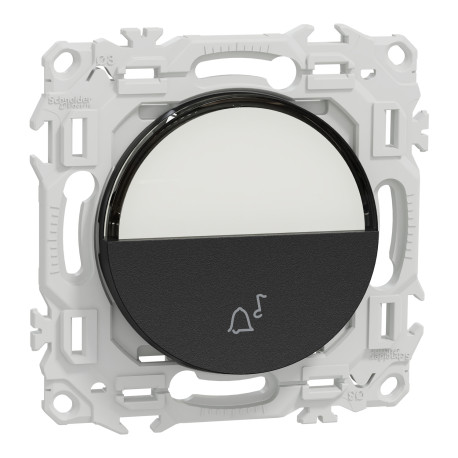 Bouton-poussoir NO avec porte-étiquette Odace Schneider Electric - Symbole carillon - Noir Onyx
