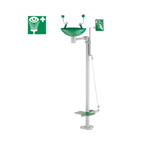 Lave-yeux de sécurité sur colonne Delabie - Avec vasque - Acier galvanisé - Epoxy gris/ vert