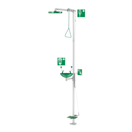 Combiné douche -lave-yeux de sécurité Delabie - Sur colonne - Acier galvanisé - Epoxy gris/ vert