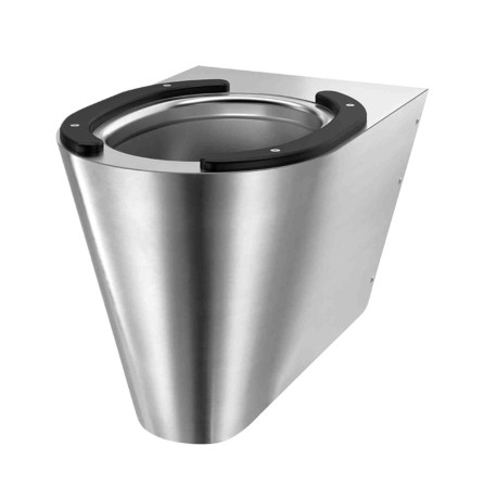WC suspendu S21 S Delabie - Alimentation horizontale - Platine de montage - Inox satiné avec protections noires