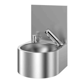Lave-mains électronique SXS Delabie - Avec robinetterie et dosseret - Inox satiné