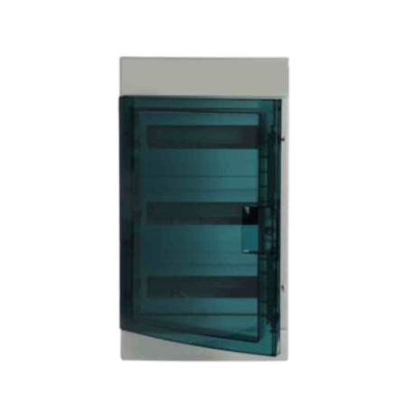 Coffret étanche Mistral 65H ABB - 3R x 12M - Avec rails DIN et bornier de terre - IP65 - Porte transparente - Gris clair