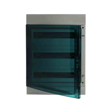 Coffret étanche Mistral 65H ABB - 3R x 18M - Avec rails DIN et bornier de terre - IP65 - Porte transparente - Gris clair
