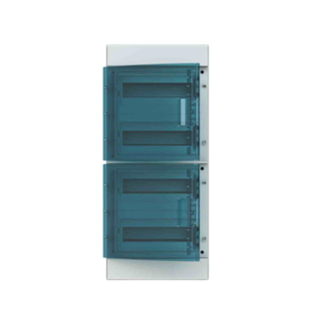 Coffret étanche Mistral 65H ABB - 4R x 12M - Avec rails DIN et bornier de terre - IP65 - Porte transparente - Gris clair