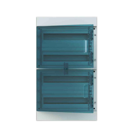 Coffret étanche Mistral 65H ABB - 4R x 18M - Avec rails DIN et bornier de terre - IP65 - Porte transparente - Gris clair