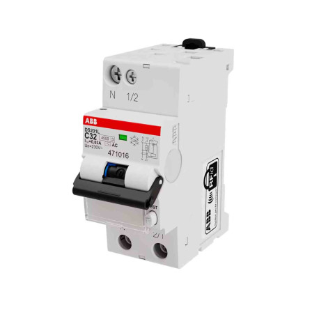 Disjoncteur différentiel DS201L 1P+N ABB - Type AC - 32A - 4500A/6kA-30mA - Borne à vis