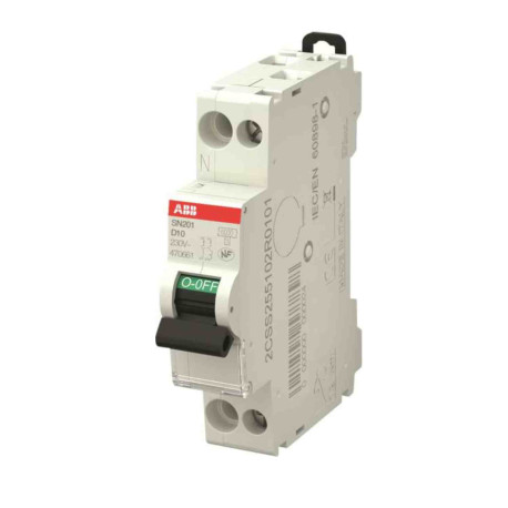 Disjoncteur Ph+N SN201 ABB - 10A - 6000A/10kA - Courbe D - Peignable