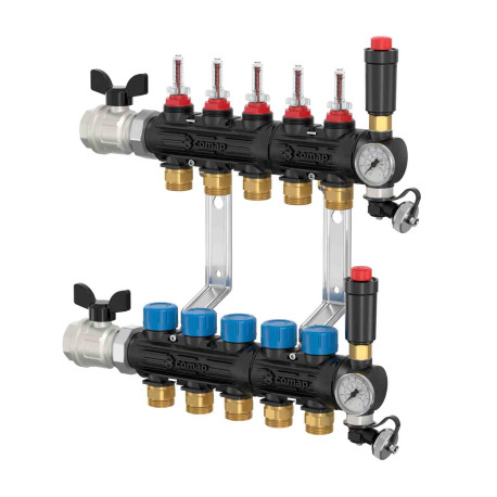 Collecteur modulaire 7 départs Biofloor 9100 Comap - Pour plancher chauffant et rafraîchissant - 0-5l/mn - 3/4E
