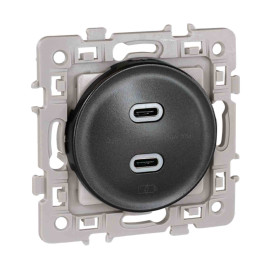 Prise double chargeur USB Type C Square Eur'Ohm - 5,5 V DC - Femelle - Sans plaque - Anthracite