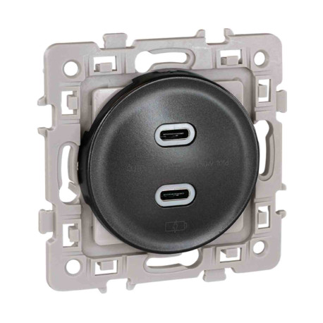 Prise double chargeur USB Type C Square Eur'Ohm - 5,5 V DC - Femelle - Sans plaque - Anthracite