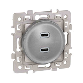Prise double chargeur USB Type C Square Eur'Ohm - 5,5 V DC - Femelle - Sans plaque - Silver