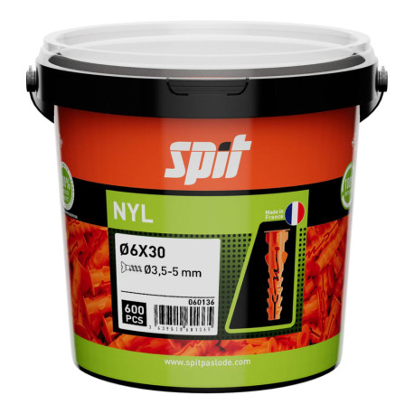 Seau de 600 chevilles nylon avec collerette NYL6X30 Spit - Ø6x30mm