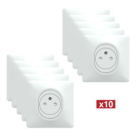 Lot de 10 Prises 2P+T affleurantes blanches - Pack Ovalis