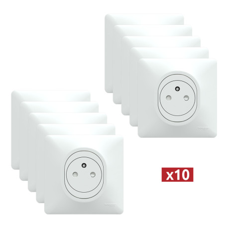 Lot de 10 Prises 2P+T affleurantes blanches - Pack Ovalis