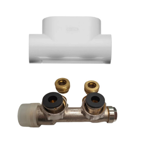 Bloc de robinet équerre pour radiateur Kermi - Cache blanc - Raccordement central