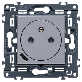 Prise de courant affleurante + USB-C Gallery Hager - 16A - Titane