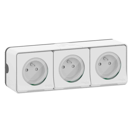 Prise de courant triple 2P+T Mureva Styl Schneider Electric - Pré-câblée - IP55 - Blanc