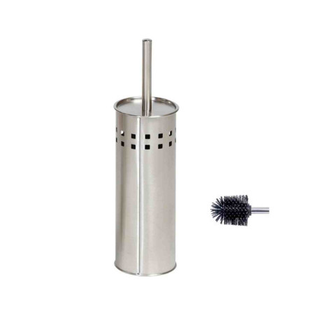 Porte balayette WC à poser JVD - Avec brosse en silicone - Inox brossé