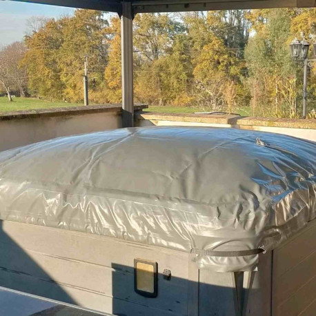 Couverture gonflable Sp'Ump POOLCO - Pour spa extérieur de 2,6m x 2,6m à 3m x 3m  - PVC armé - Sable