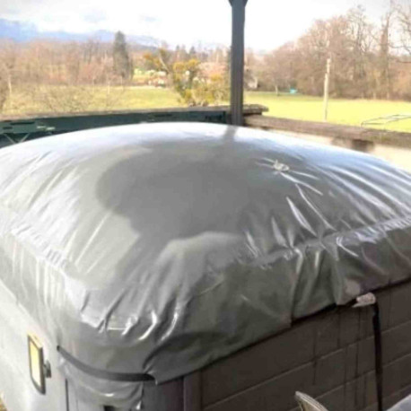 Couverture gonflable Sp'Ump POOLCO - Pour spa extérieur de 2,6m x 2,6m à 3m x 3m  - PVC armé - Gris foncé