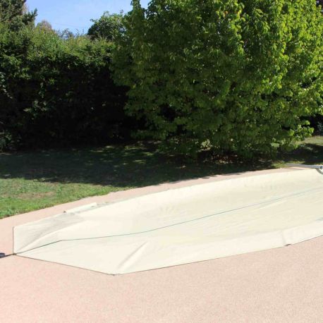 Bâche de sécurité piscine Cov’Top POOLCO - 3x6m - 4 saisons - Avec enrouleur et manivelle - Sable