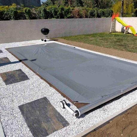 Bâche de sécurité piscine Cov’Top POOLCO - 4.5x9m - 4 saisons - Avec enrouleur et manivelle - Gris foncé