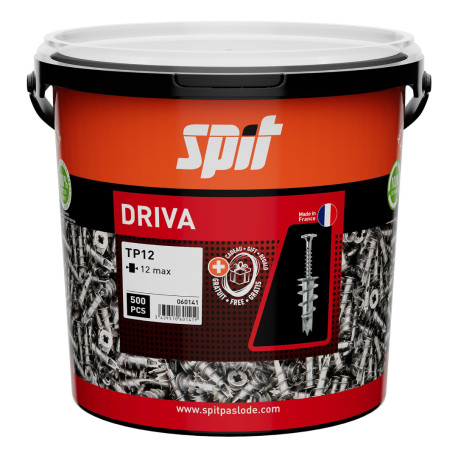 Seau de 500 chevilles zamak autoforeuses Driva TP12 Spit - Ø12x31mm - Pour plaque de plâtre